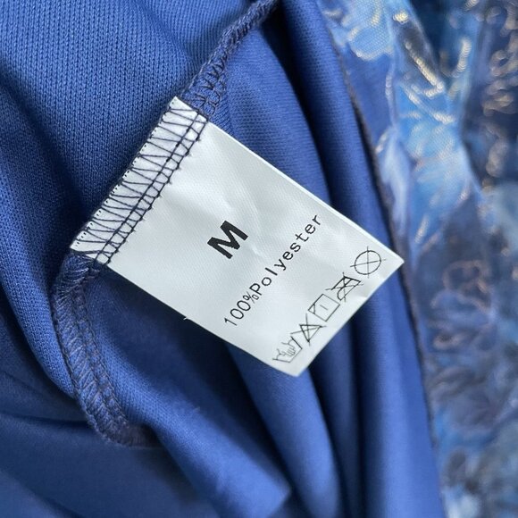 Mgiacy Floral Dark Blue Flutter Sleeve Maxi Dress Medium Lined Fairy Grunge - Picture 8 of 13